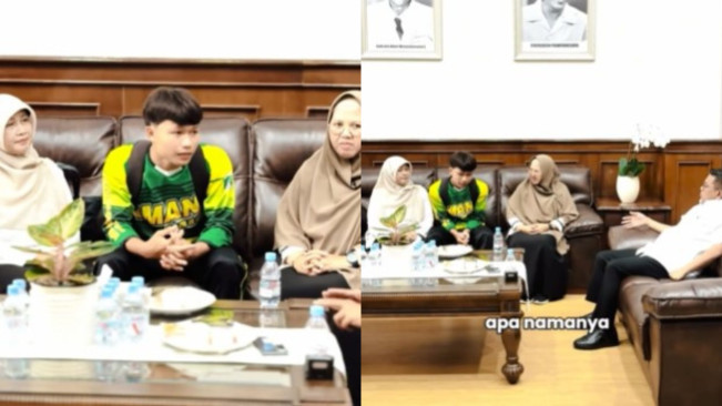 Kepala Sekolah SMAN 1 Cimarga dan siswanya. (instagram)